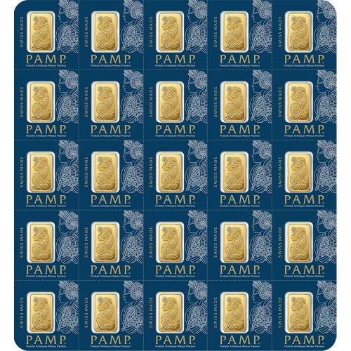 25 X 1 Gram Divisible PAMP Suisse MULTIGRAM .9999 Fine Gold Bar: Fineness: 0.9999,Country of Origin: Switzerland
