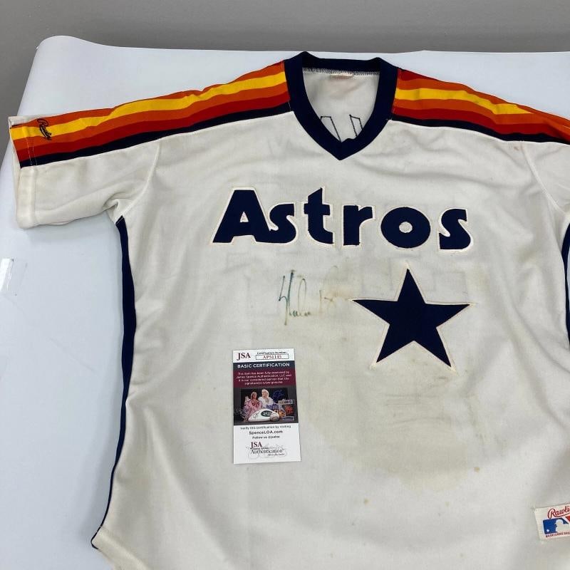 Nolan Ryan Signed Vintage Rawlings Houston Astros Jersey With JSA COA: Sport: Baseball,Player: Nolan Ryan,Signed: Yes,Original/Reprint: Original,Autograph Authentication: James Spence Authentication (JSA),Product: Jersey,Team: Houston Astros,Country of Origin: United Sta