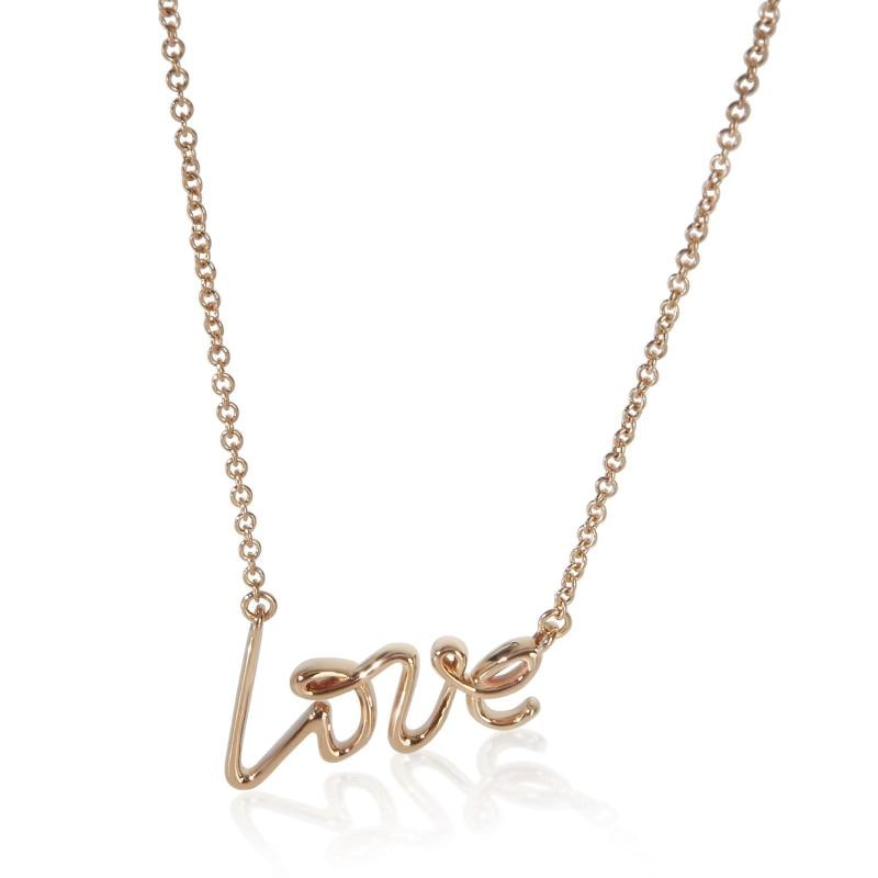 Tiffany & Co. Rose Gold Paloma Picasso Graffiti Love Pendant: Condition: Pre-owned,Necklace Length: 18 in,Country of Origin: Italy,Clasp/Buckle Type: Spring Ring,With Original Box/Packaging: Yes,With Papers: Yes,Side Stone Type: No Stone,Metal Purity: 18k,Gross 