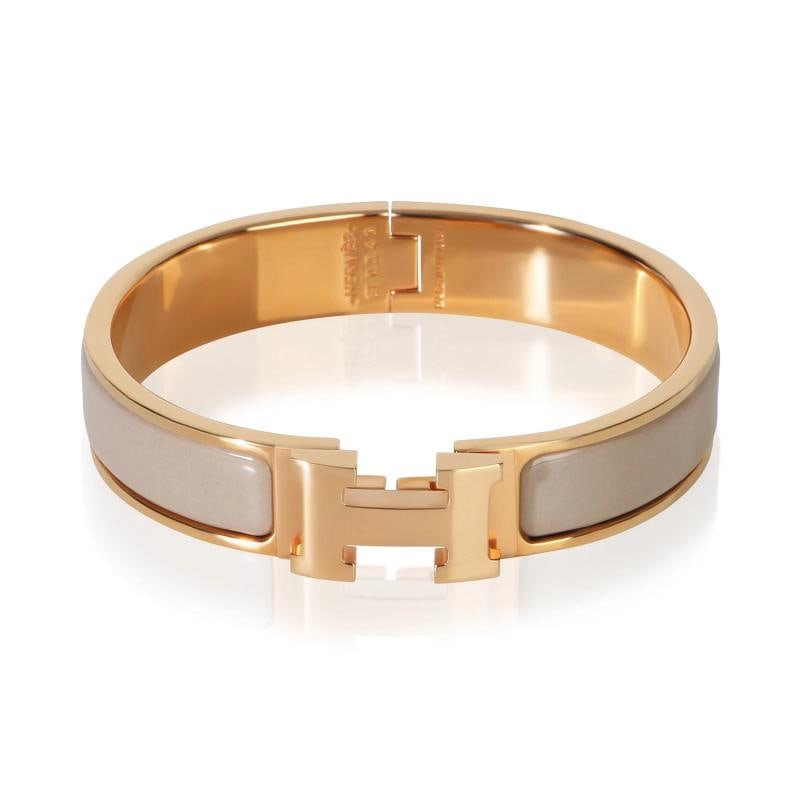HermÃƒÂ¨s Gold-Plated Clic H In Marron GlacÃƒÂ© Bracelet: Condition: Pre-owned,Item Length: 6.25 in,Clasp/Buckle Type: Pusher,With Original Box/Packaging: Yes,Side Stone Type: No Stone,With Papers: No,Gross Weight (grams): 35.27,Department: