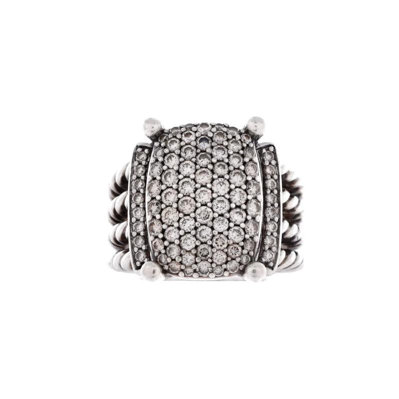 David Yurman Wheaton Ring Sterling Silver and Diamonds 16mm: Measurements: Size: 6, Width: 16 mm . Condition: Pre-owned - Good,Brand: David Yurman,Main Stone: Diamond,Metal: Sterling Silver,Metal Purity: Unknown,Ring Size: 6,Type: Ring,Color: Silver,Style: