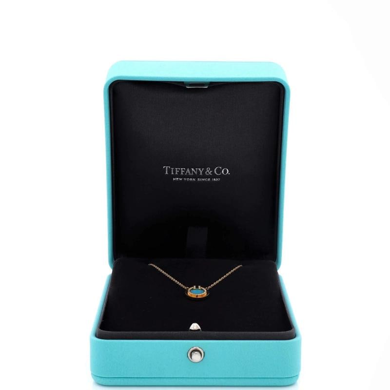 Tiffany & Co. T Circle Pendant Necklace 18K Yellow Gold with Turquoise - 2