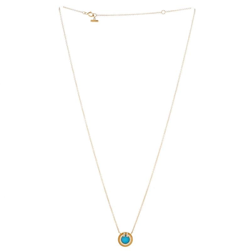 Tiffany & Co. T Circle Pendant Necklace 18K Yellow Gold with Turquoise - 3