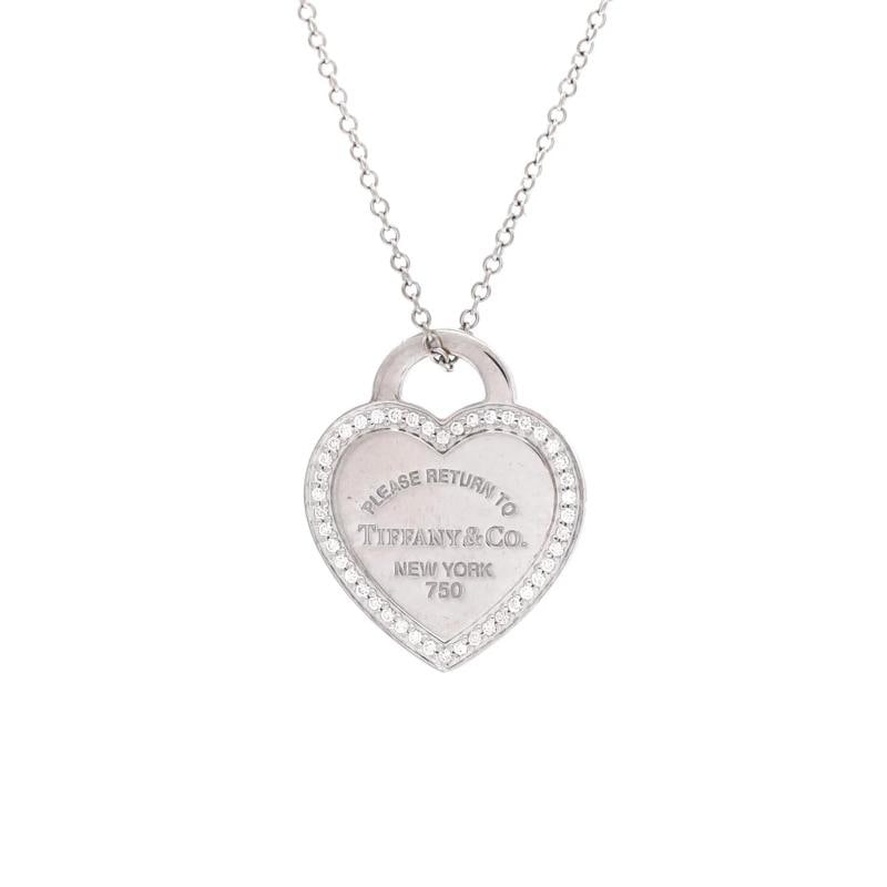 Tiffany & Co. Return to Tiffany Heart Pendant Necklace 18K White Gold: Measurements: Length: 16 ", Pendant Length: 19.80 mm, Pendant Width: 16.20 mm . Condition: Pre-owned - Good,Brand: Tiffany & Co.,Main Stone: Diamond,Metal: 18K White Gold,Metal Purity: 18K,Style: Pend