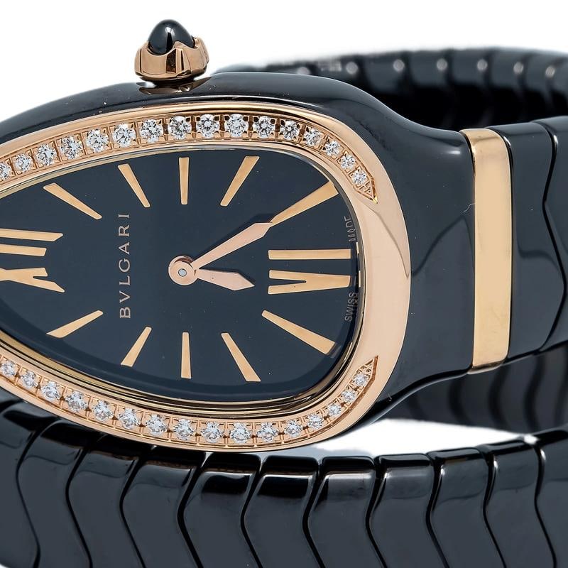 Bvlgari Serpenti SPC35BG 18k RG Diamond Bezel Black Dial 2018 Card Women 23mm - 2