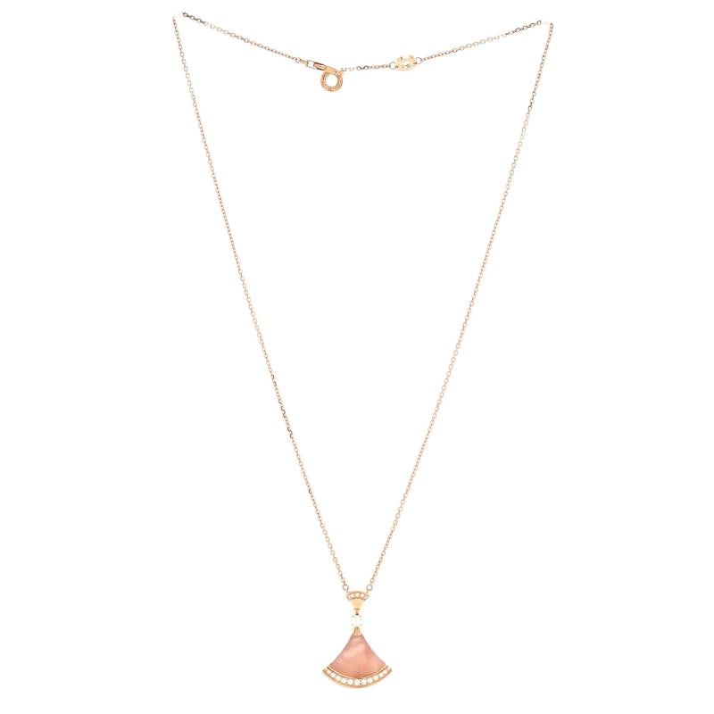 Bvlgari Divas' Dream Pendant Necklace 18K Rose Gold with Pink Opal and Diamonds - 2