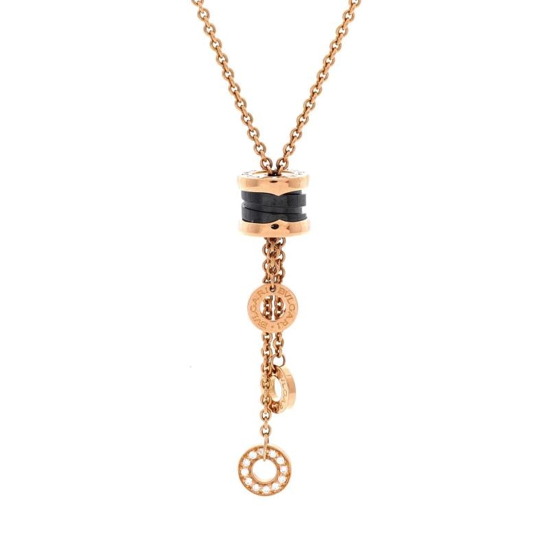 Bvlgari B.Zero1 3 Charm Necklace 18K Rose Gold and Ceramic and Diamonds (1 of 3)