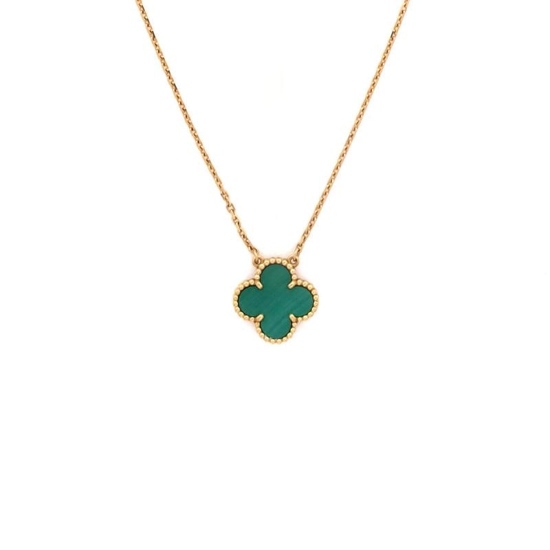 Van Cleef & Arpels Vintage Alhambra Pendant Necklace 18K Yellow Gold: Measurements: Length: 14.75 - 16.5 ", Pendant Length: 15.05 mm, Pendant Width: 14.80 mm . Condition: Pre-owned - Good,Brand: Van Cleef & Arpels,Main Stone: Malachite,Metal: 18K Yellow Gold,Metal