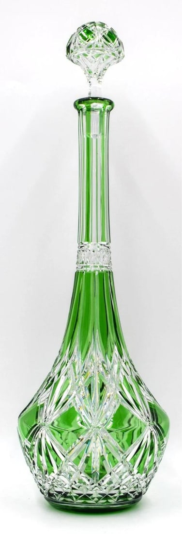 Baccarat France Green Cut to Clear Tall Decanter, Circa 1920 (1 of 8)