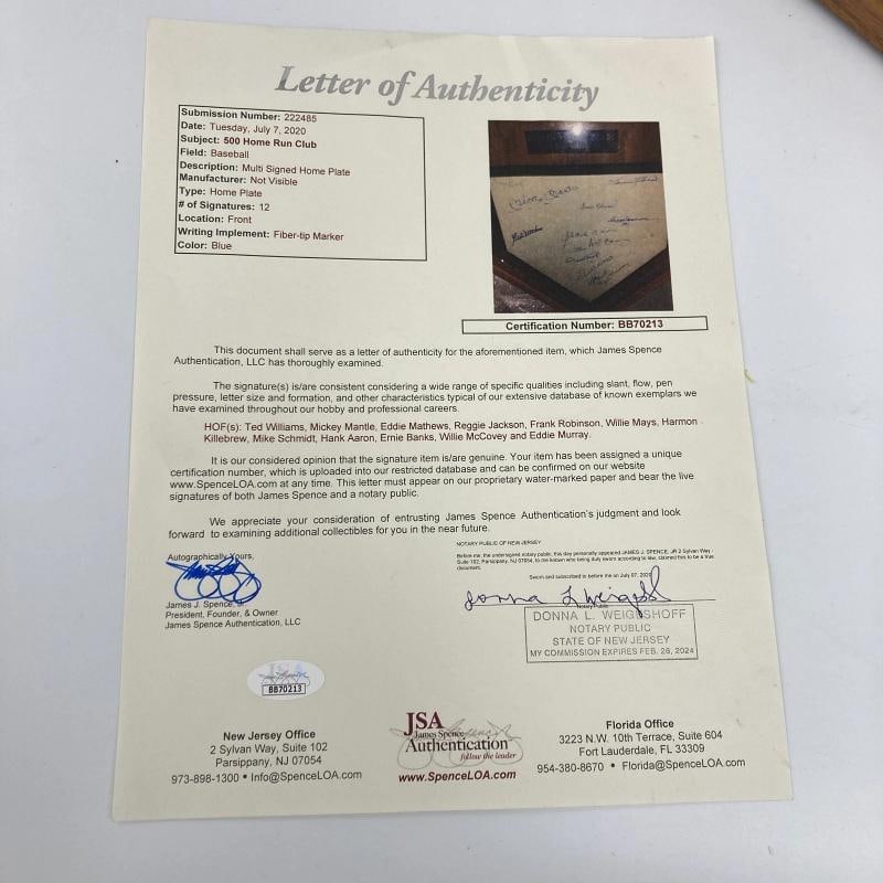 500 Home Run Signed Home Plate 12 Sigs Mickey Mantle Ted Williams JSA COA - 2