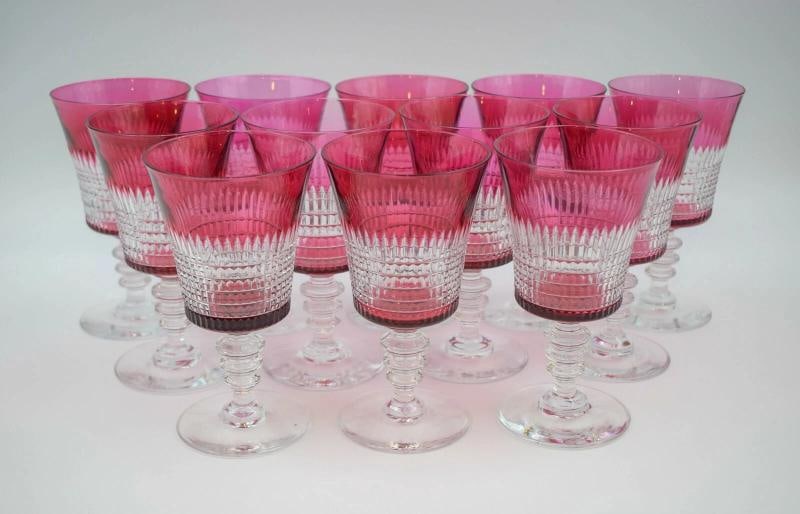 12 Dorflinger - Val St. Lambert - Cranberry Cut to Clear Water Glasses C 1920 (1 of 8)