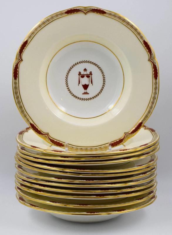 Set Of 12 Minton Gold/Burgundy Rim Soup Bowls - Circa 1920 Mint - 2