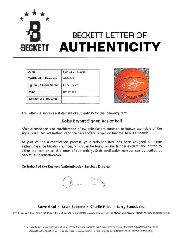 Kobe Bryant Signed Spalding Official Game Basketball (Beckett LOA) - 5