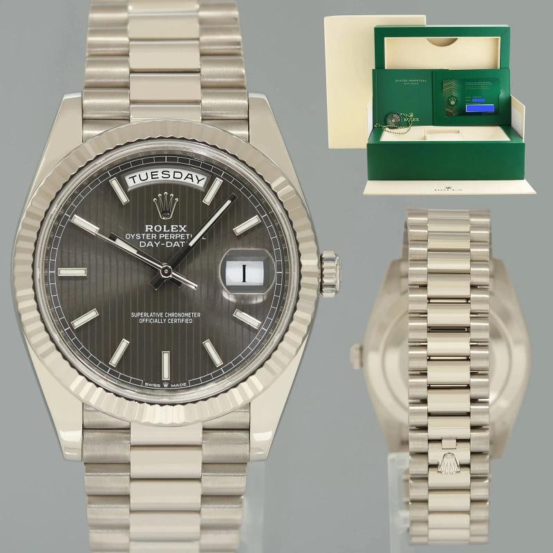 2023 NEW PAPERS Rolex Day Date 40 White Gold President Grey Stick 228239 Watch (1 of 6)