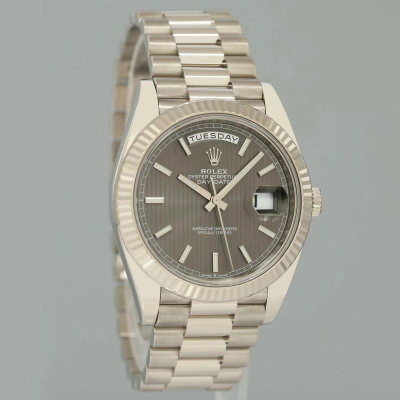 2023 NEW PAPERS Rolex Day Date 40 White Gold President Grey Stick 228239 Watch - 3