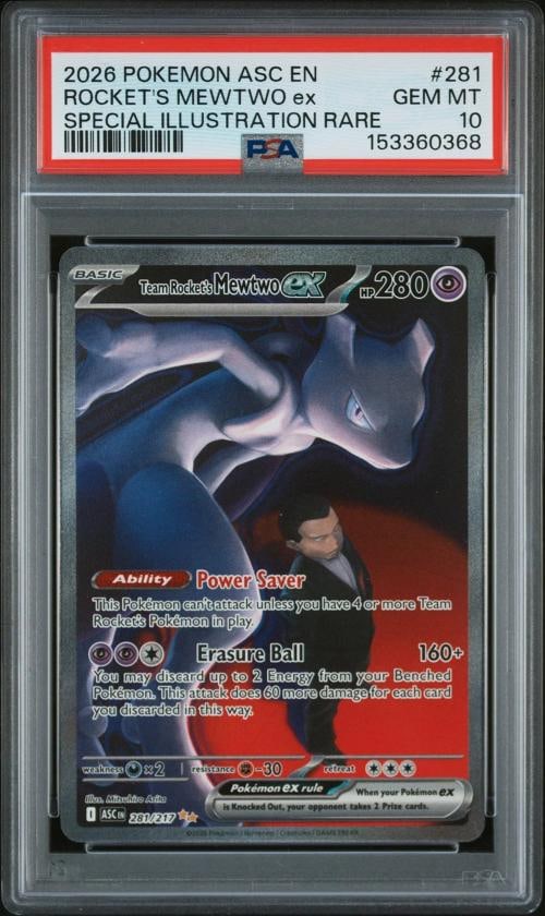 2026 POKEMON ASC EN-ASCENDED HEROES #281 TEAM ROCKET'S MEWTWO EX PSA 10: Condition: Graded - PSA 10: Professionally graded ,Graded: Yes,Set: 2026 POKEMON ASC EN-ASCENDED HEROES,Game: PokÃƒÂ©mon TCG,Character: TEAM ROCKET'S MEWTWO EX,Card Name: TEAM ROCK