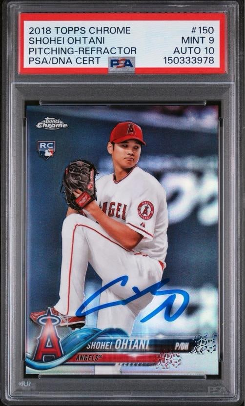 SHOHEI OHTANI Signed 2018 TOPPS CHROME PITCHING-REFRACTOR #150 ROOKIE RC PSA 9: Condition: Graded - PSA 9: Professionally graded ,Card Size: Standard,Autographed: Yes,Set: 2018 Topps Chrome,Signed By: Shohei Ohtani,Autograph Format: Hard Signed,Player/Athlete: SHOHEI OHTANI,Year 