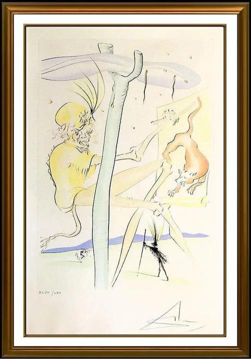 Salvador Dali Drypoint Pochoir Etching Hand Signed Monkey And The Elephant Art (1 of 5)