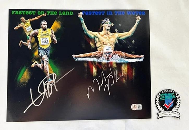 Michael Phelps and Usain Bolt Signed 11x14 Photo Beckett BAS COA (1 of 1)