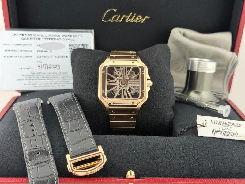Cartier Santos Skeleton Dial Gold Large WHSA0016 4110 18k Rose Gold Box Paper (1 of 20)