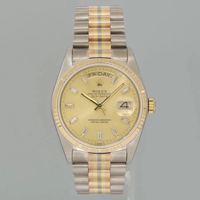 MINT Rolex President Day Date 18129 Champagne Diamond Quick Set Tridor Watch Box - 2