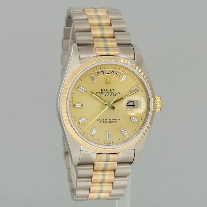 MINT Rolex President Day Date 18129 Champagne Diamond Quick Set Tridor Watch Box - 3
