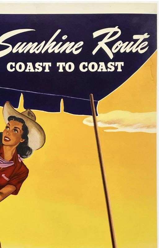 Original Vintage Poster AMERICAN AIRLINES SOUTHERN SUNSHINE ROUTE Airline LINEN - 3