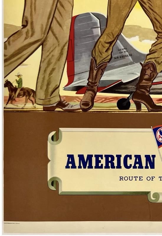 Original Vintage Poster AMERICAN AIRLINES SOUTHERN SUNSHINE ROUTE Airline LINEN - 4