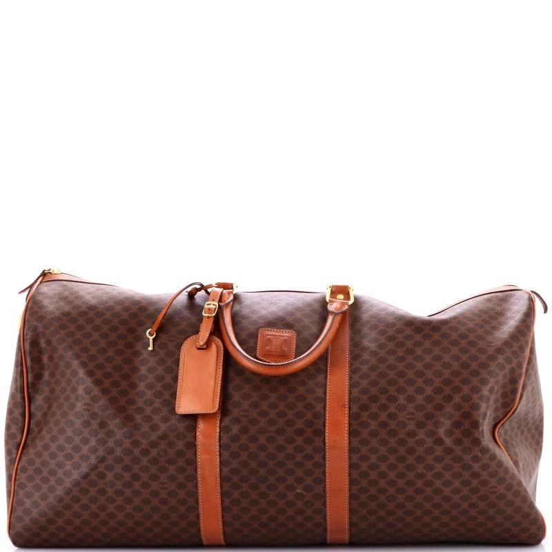 Celine Vintage Duffle Bag Macadam Coated Canvas Large: Condition: Pre-owned - Good,Brand: Celine,Exterior Material: Canvas Coated,Style: Duffles,Exterior Color: Brown,Department: Women,Size: Large,Accessories: Lock, Clochette, Luggage Tag, Keys
