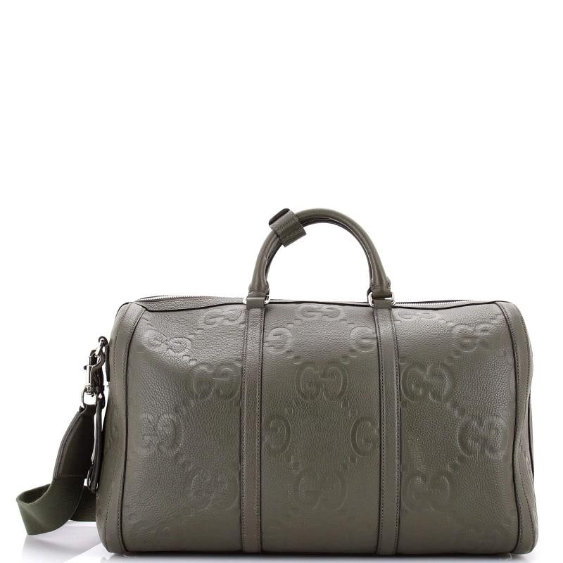 Gucci Duffle Bag Jumbo GG Embossed Leather Small: Condition: Pre-owned - Good,Brand: Gucci,Exterior Material: Leather,Style: Duffles,Exterior Color: Green,Department: Women,Size: Small,Accessories: Clochette, Lock, Poignet, With Strap
