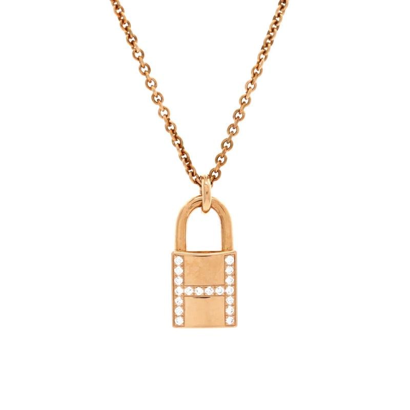 Hermes Amulettes Cadenas Pendant Necklace 18K Rose Gold with Diamonds (1 of 3)