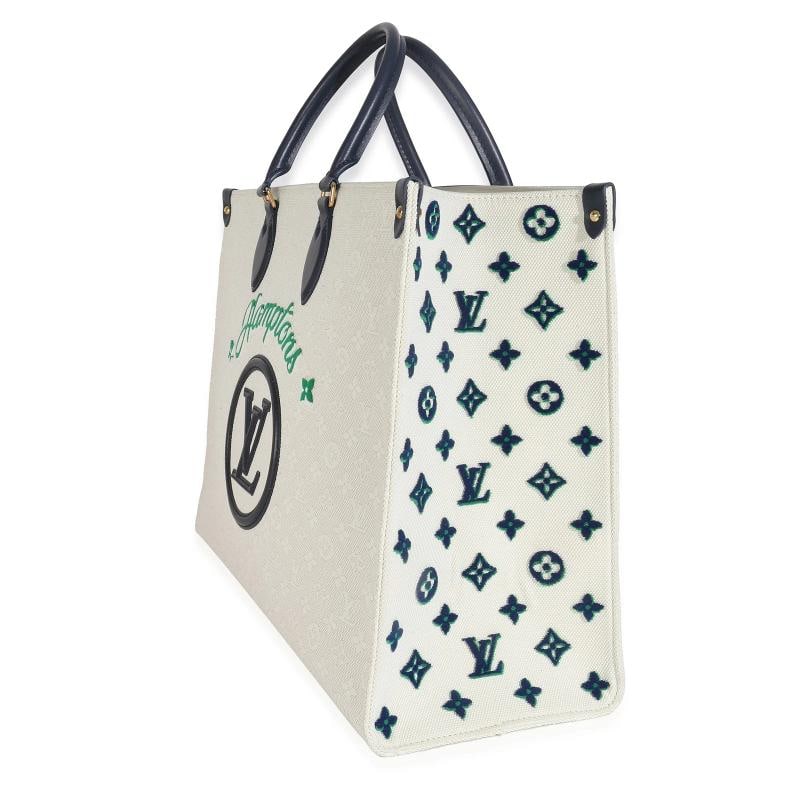 Louis Vuitton Blue Beige Jacquard Embroidered Tufted Monogram Hamptons Onthego G - 3