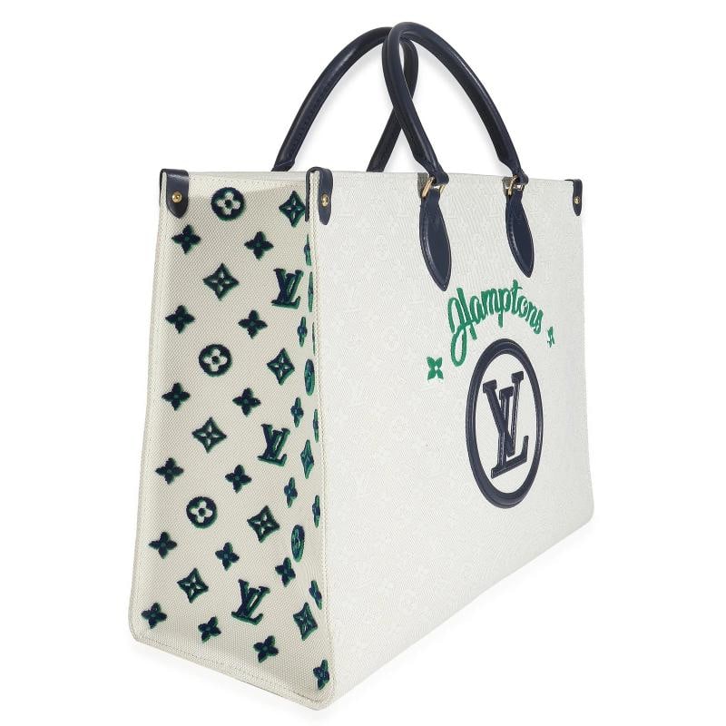 Louis Vuitton Blue Beige Jacquard Embroidered Tufted Monogram Hamptons Onthego G - 4