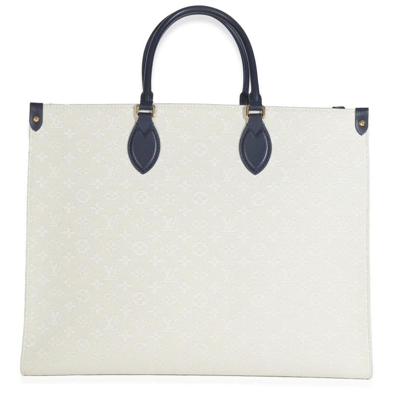 Louis Vuitton Blue Beige Jacquard Embroidered Tufted Monogram Hamptons Onthego G - 5
