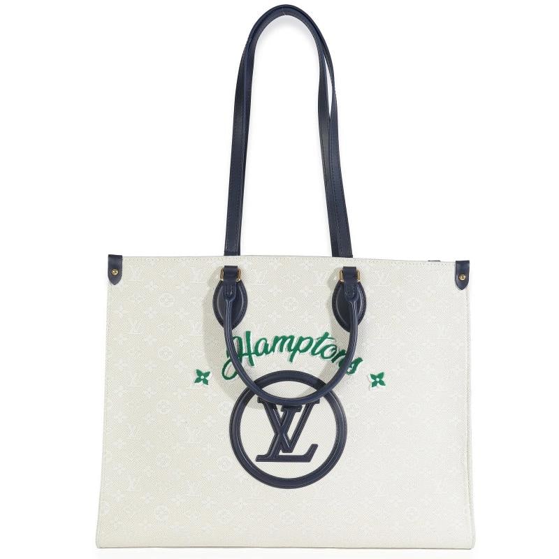 Louis Vuitton Blue Beige Jacquard Embroidered Tufted Monogram Hamptons Onthego G - 6