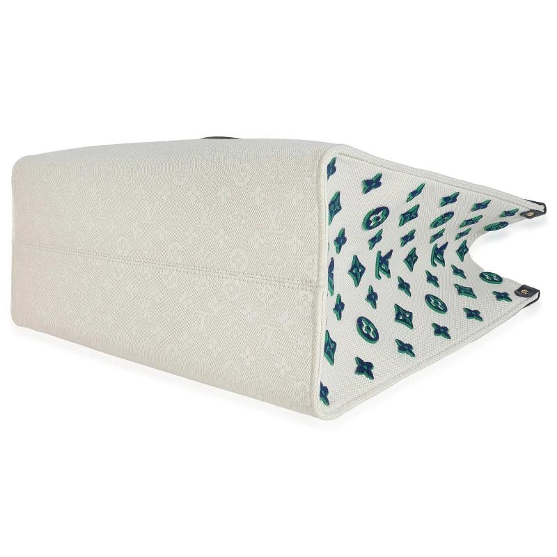Louis Vuitton Blue Beige Jacquard Embroidered Tufted Monogram Hamptons Onthego G - 7