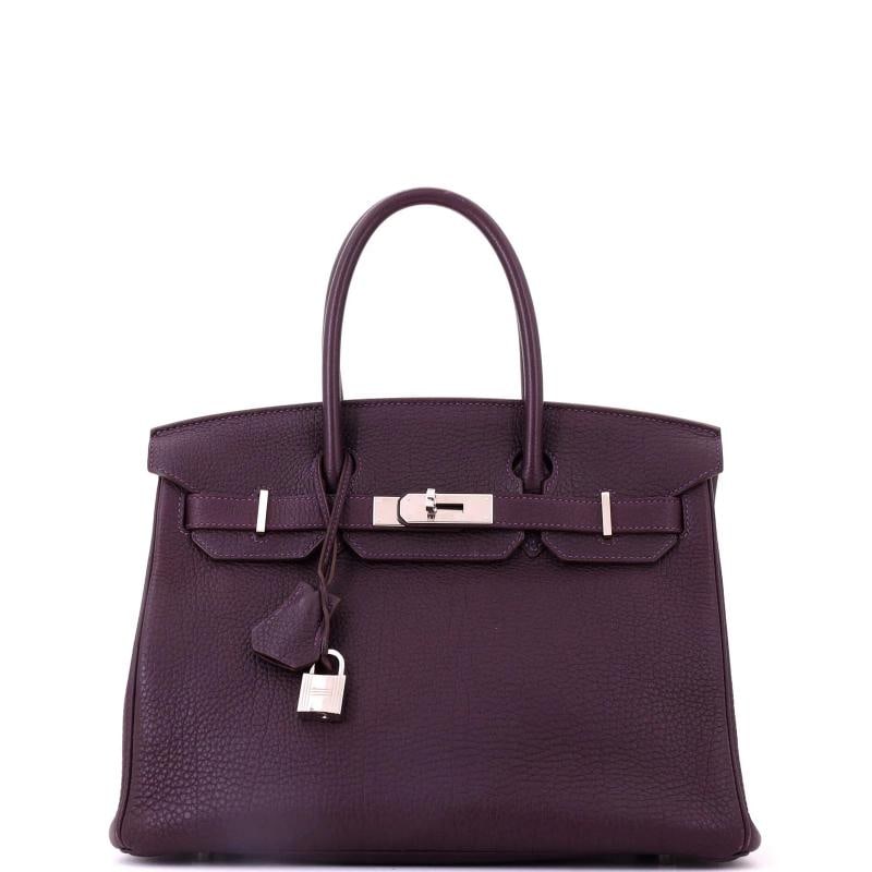 Hermes Birkin Handbag Purple Togo with Palladium Hardware 30: Accessories: Clochette, Lock, Keys, Dust Bag Measurements: Height 9", Width 11.5", Depth 6". Condition: Pre-owned - Good,Brand: Hermes,Exterior Material: Leather,Style: Totes,Exterior Color:
