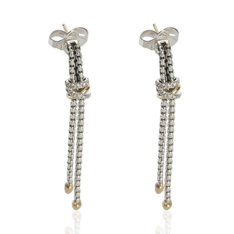 David Yurman Yellow Gold & Sterling Silver Diamond Petite Helena Earrings: Condition: Pre-owned,Shape: Round Brilliant,Item Length: 55 mm,Side Stone Type: Diamond,Side Stone Weight (cts): 0.18,Metal Purity: 18k,With Original Box/Packaging: No,With Papers: No,Gross Weight