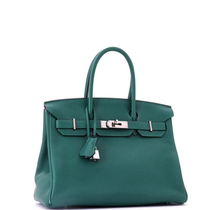 Hermes Birkin Handbag Green Clemence with Palladium Hardware 30 - 2
