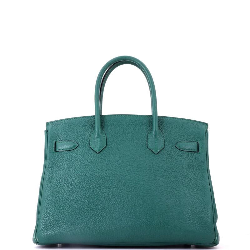 Hermes Birkin Handbag Green Clemence with Palladium Hardware 30 - 3