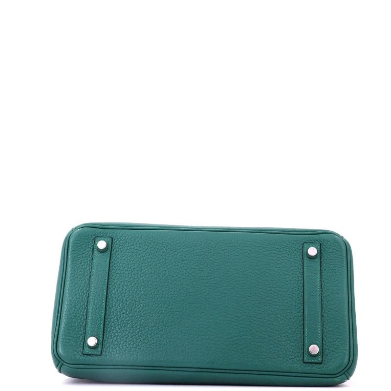 Hermes Birkin Handbag Green Clemence with Palladium Hardware 30 - 4