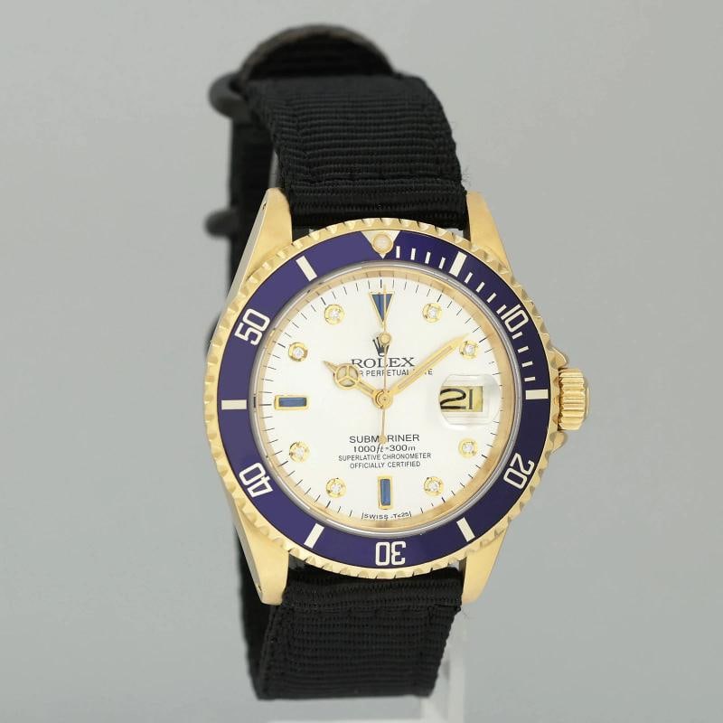 Rolex Submariner Silver Diamond Dial 16808 Oyster Yellow Gold 40mm Watch Box - 3