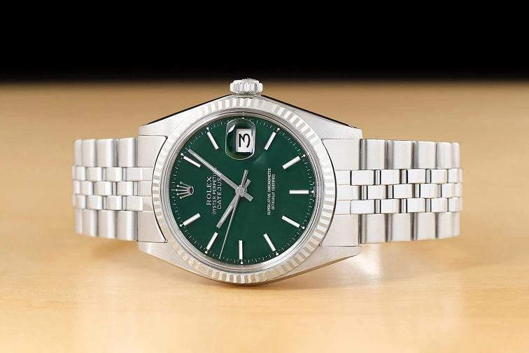 ROLEX MENS DATEJUST 1601 18K GOLD SS GREEN DIAL WATCH w/ FOLDED JUBILEE BRACELET - 3
