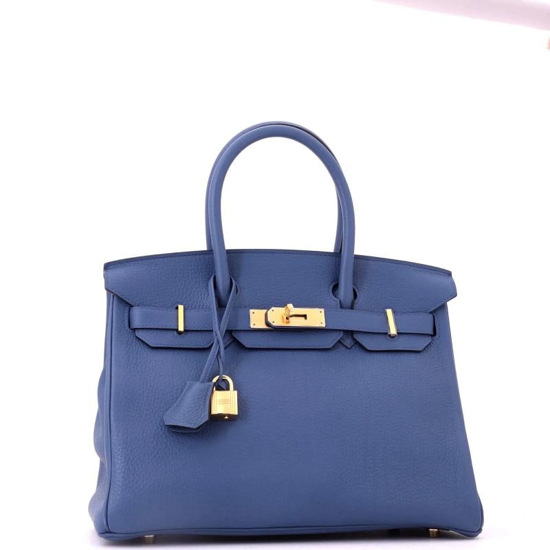 Hermes Birkin Handbag Blue Clemence with Gold Hardware 30 - 3
