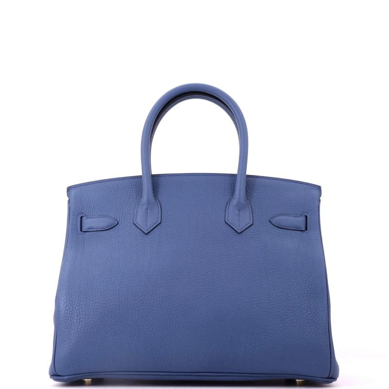 Hermes Birkin Handbag Blue Clemence with Gold Hardware 30 - 4