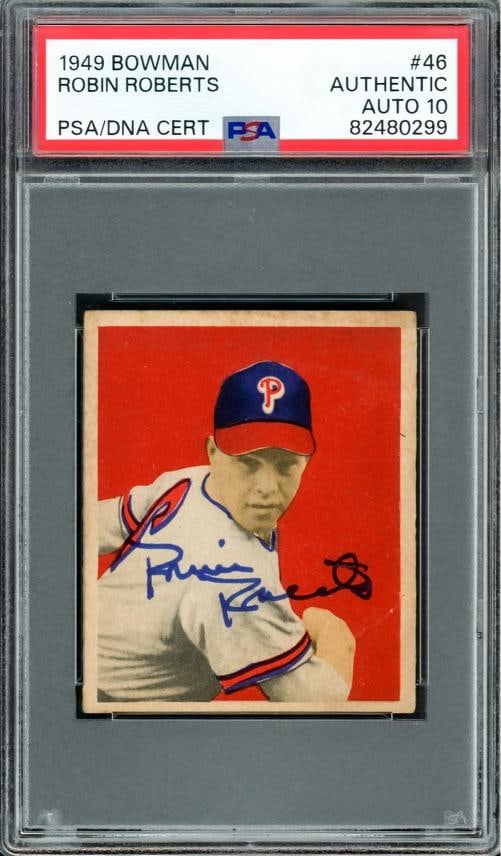 Robin Roberts Signed 1949 Bowman RC 46 Phillies Auto GM 10 PSA/DNA #82480299 (1 of 2)