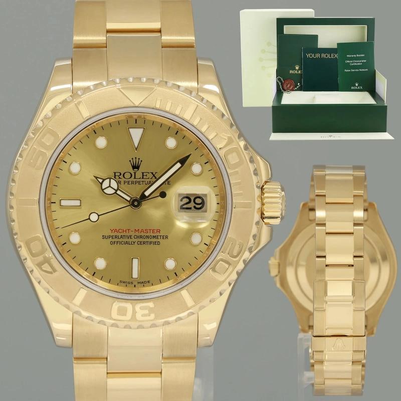 2007 MINT Rolex 40mm Yacht-Master 18k Yellow Gold 16628 Champagne Watch Box: Condition: Pre-owned - Excellent,Brand: Rolex,Department: Unisex Adults,Type: Wristwatch,Model: Yacht-Master,Reference Number: 16628,With Original Box/Packaging: Yes,With Papers: No,Customized: No,UPC