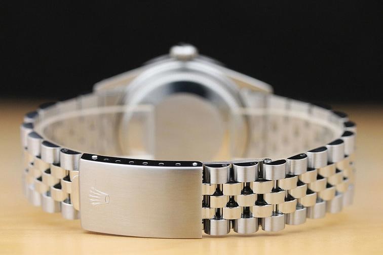 MENS ROLEX DATEJUST 1603 BLACK DIAL 18K WHITE GOLD DIAMOND STAINLESS STEEL WATCH - 6