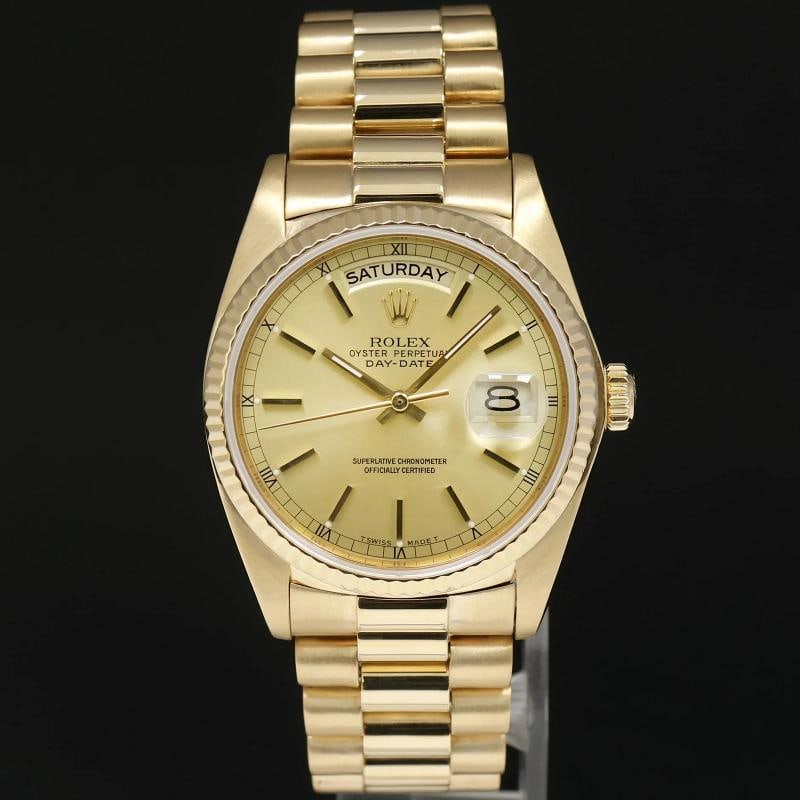 1991 MINT Rolex 18238 President Day-Date Champagne Double Quickset Yellow Gold - 2