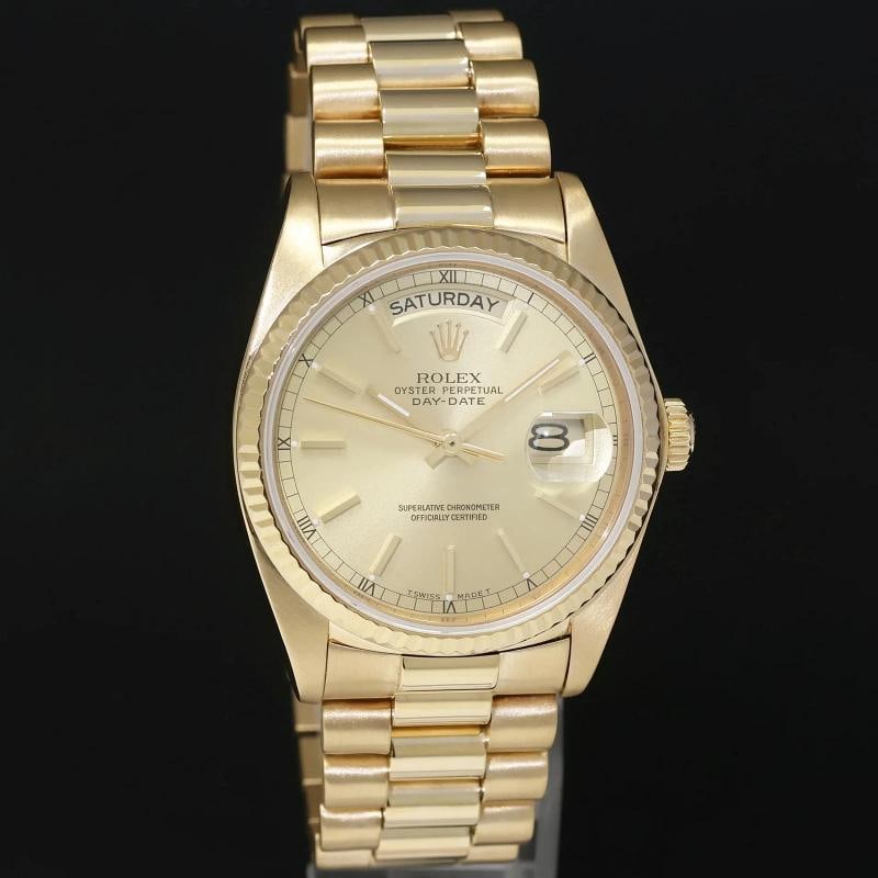 1991 MINT Rolex 18238 President Day-Date Champagne Double Quickset Yellow Gold - 3